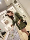 韩国代购2015秋冬季女装新款BF风开衫帅气军绿色迷彩印花风衣外套