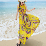 海边度假沙滩裙修身显瘦波西米亚连衣裙雪纺印花大摆裙气质长裙