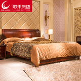 联乐 原木现代实木床中式床 全实木双人床 1.5米1.8米进口桦木床