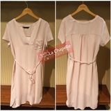拉夏贝尔2016年夏季新款配吊带短袖连衣裙两件套女浅粉色10011270