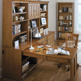 美式乡村书桌书柜书架组合 弧形转角全实木电脑桌办公桌写字台