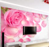 粉色墙纸3d立体电视客厅婚房玫瑰花瓣水珠无缝卧室背景墙大型壁画