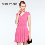 卡雷尔2015夏季新款女装精品纯色连衣裙 V领无袖A字针织连衣裙子