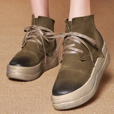 原创复古手工女鞋靴子民族风真皮系带牛筋平跟厚底短靴女靴