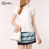 ROEM韩国罗燕时尚新品夏季花边领短袖衬衫RCYW52505C专柜正品