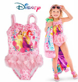 2016新款迪士尼公主泳装粉色女童连体外贸泳衣中大童女孩包邮