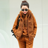 加厚加绒三件套卫衣套装女秋冬新款韩版时尚显瘦运动休闲套装连帽