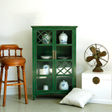 古朴彩漆现代中式实木做旧绿色餐边柜储物柜展示架装饰柜多功能柜