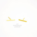 LIZ独家个性设计手工制作 千足金极简条形耳钉 au999 gold stick
