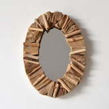 居慢生活 纯手工木质椭圆形镜子壁挂壁饰家居工艺品实用装饰礼物
