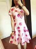 【胖胖法代】Kate Spade 2016新款短袖花朵鱼尾裙修身连衣裙