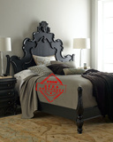 床欧式床简欧实木雕花双人床美式白色仿古做旧方床婚床法式床头柜