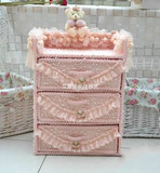 韩国田园风格可爱熊蕾丝粉色收纳柜子 三格抽屉储物整理柜子 包邮
