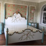 豪华美式乡村实木双人1.8米床1.5米做旧仿古床婚床现代简约彩绘床