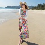2016波西米亚显瘦收腰连衣裙 彩色吊带打底裙海边度假沙滩裙长裙