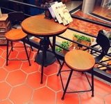铁艺实木金属简约复古咖啡厅奶茶店餐阳台庭院桌椅组合小户型圆桌