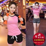 韩国代购夏季显瘦短袖健身服女跑步服运动短裤两件套瑜伽服套装