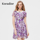 Koradior/珂莱蒂尔正品韩版时尚碎花修身显瘦雪纺束腰夏季连衣裙