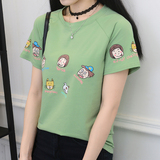 2016夏季新款韩版宽松大码短袖T恤女卡通印花打底衫上衣体恤女装