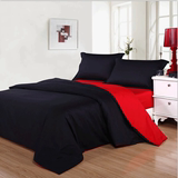 纯色双拼中学生四件套黑色红色小床上用品床笠床单婚庆磨毛三件套