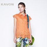 KAVON卡汶 春夏女新款蕾丝雪纺镂空荷叶边短袖衬衫衬衣KC7C332WF