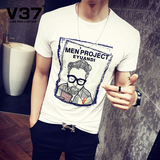 V37夏季男士短袖T恤男韩版修身半袖印花体恤青年男装潮流T桖衣服