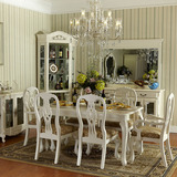 欧式家具餐厅 实木餐桌  白色仿古 田园风格 六人座长方形