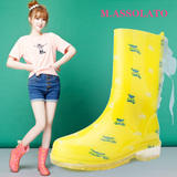 M.assolato新款韩版透明马丁水靴 时尚彩底女士水鞋 雨鞋雨靴