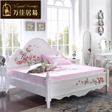 美式乡村实木床 欧式小户型简约彩绘公主床1.8米双人床卧室家具