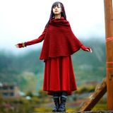 2015秋冬季原创新款民族风女装长袖两件套连衣裙文艺中国风套装裙