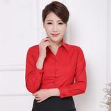 大红色衬衫女长袖2016新款春装女士衬衫 韩版职业工作服衬衣大码