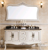 欧式浴室柜组合 橡木仿古卫浴柜实木大理石台面洗手双盆新古典柜