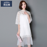 套装裙女2016夏装新款潮韩版两件套镂空蕾丝连衣裙中长款修身裙子