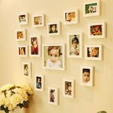 17框实木心形照片墙 欧式相片墙宝宝客厅相框墙 儿童创意相框组合