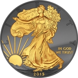【海宁潮】美国2015年神秘黑金系列鹰洋女神1盎司钌化镀金银币