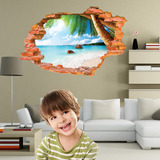 创意海滩椰树贴纸墙贴卧室客厅沙发背景装饰3D立体装饰风景墙贴画
