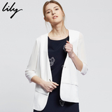 Lily2015夏新款女装商务七分袖V领一粒扣纯色西装外套115230C2118