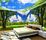 树林风景大型壁画 田园3d立体森林电视客厅卧室背景壁纸 酒店墙纸