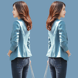 MEHERE/米赫2016春装 韩版修身一粒扣七分袖亚麻小西装女短外套