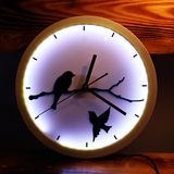全球首创 时尚创意小鸟挂钟 带led灯夜光 艺术墙面壁时钟表 静音