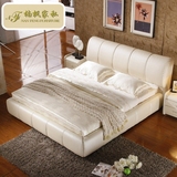 真皮床双人床1.8米 简约现代时尚婚床白色进口牛皮皮艺床特价包邮