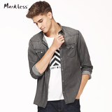 Markless2016秋新款牛仔衬衫男士薄款纯棉衬衣长袖修身休闲青年