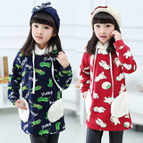 童装2015女童外套冬装新款韩版中大童卡通卫衣大衣中长款儿童大衣
