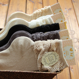 韩国甜美学院风纯棉女袜公主袜蕾丝针织中筒袜纯色复古文艺堆堆袜