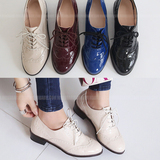 韩国代购正品女鞋15秋英伦风漆皮系带雕花中跟布洛克单鞋YS5081
