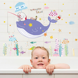 海豚海底世界墙贴背景贴儿童浴室贴卫生间贴纸