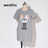 Westlink/西遇2016春季新款 圆领套头短袖T恤裙直筒短款连衣裙女
