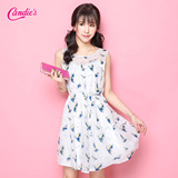 Candie's2016夏新款 甜美无袖印花圆领连衣裙中长款30062180