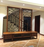 欧式铁艺屏风简约实木外框时尚客厅玄关架创意铁艺镂空窗花隔断