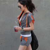 2016韩国跑步套装显瘦休闲家居宽松运动套装女夏 短袖短裤套装潮